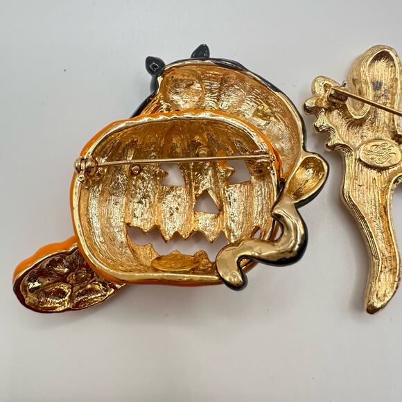 Kirks Folly Halloween Brooches Black Cat with Jack O Lantern & Ghost Festive - Picture 11 of 15